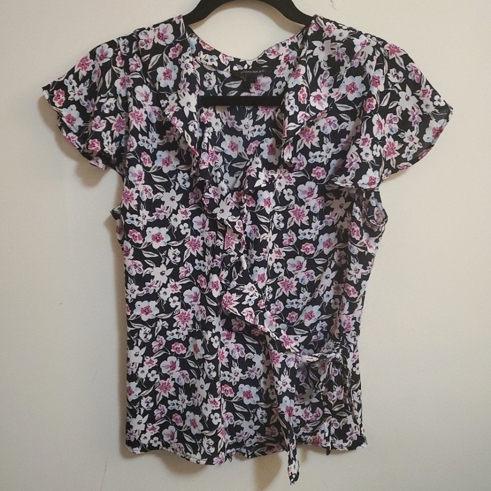Banana Republic Ruffled Flower Print Wrap Blouse Size M